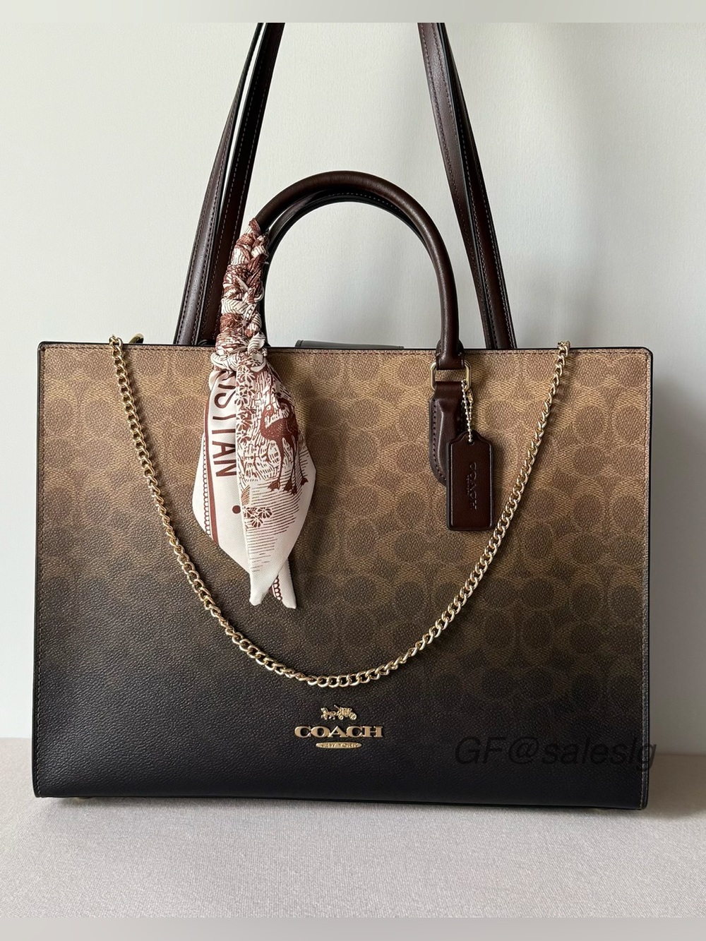 NWT Coach Maggie Large Tote Bag In Ombre Signature Gold/Brown Styled Set CDY26